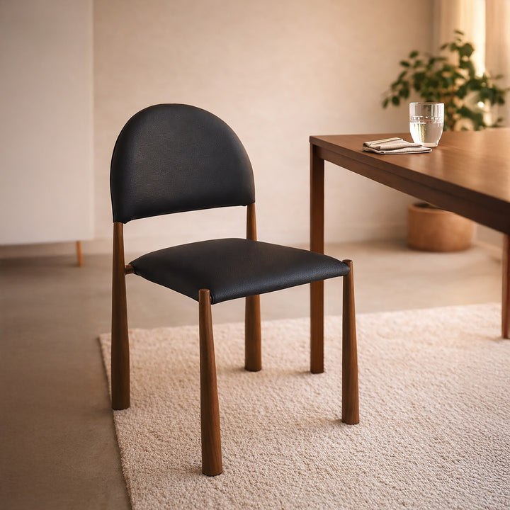 Crystaluxe 4-Piece Modern Dining Chair Set – Matte Black Textured Faux Leather Chairs with Heat-Transferred Walnut-Finish Legs and Foam Cushion Seating