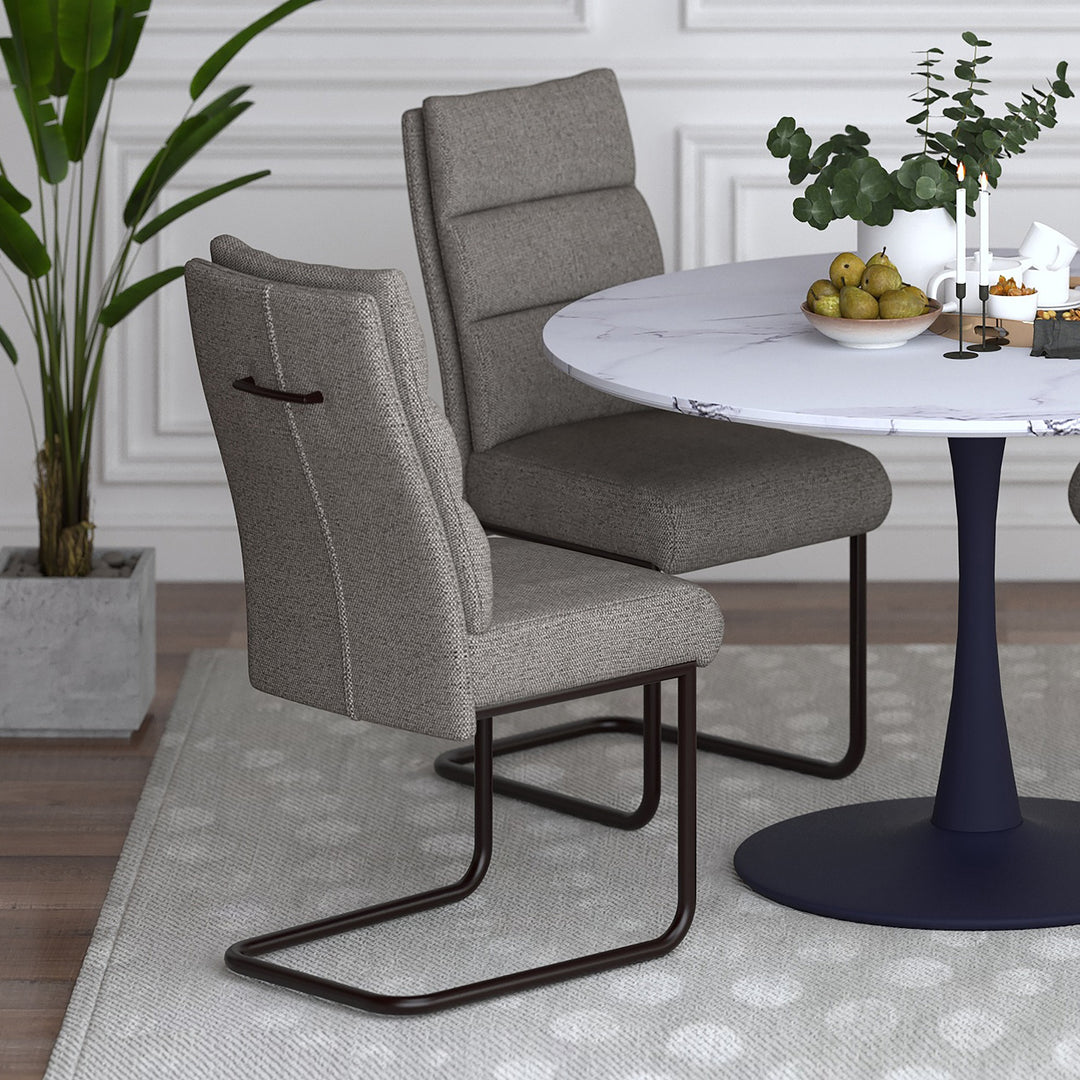 Astera Modern Dining Chair with Textured Chenille Fabric Upholstery, Black Metal C-Style Base And Back Handle – Set of 2