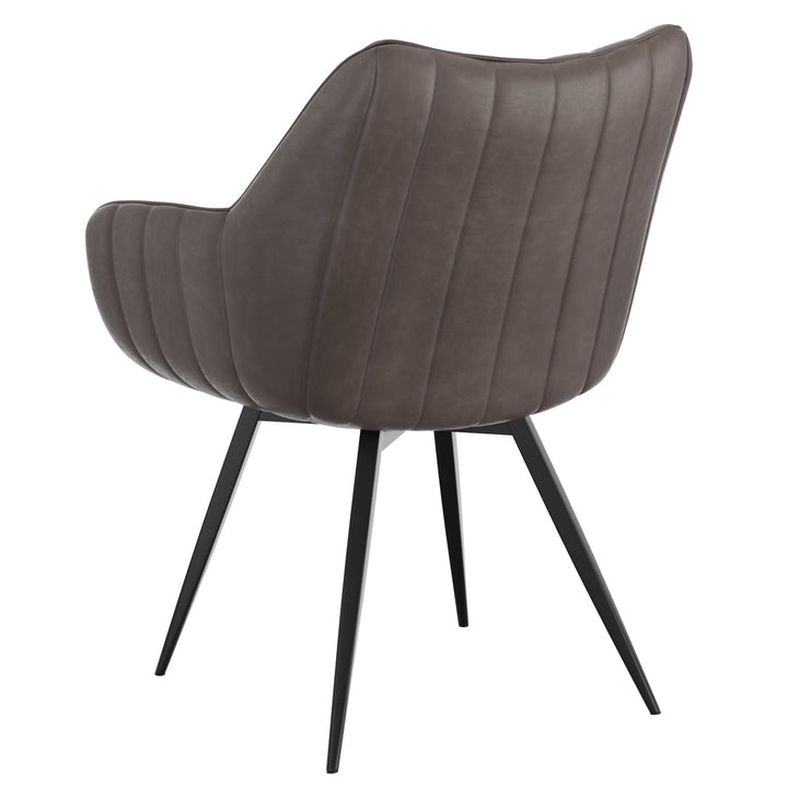 Nordelle Contemporary Dining & Accent Chair – Set of 2 Swivel Seat Vintage Faux Leather Upholstered Chairs with Black Metal A-Line Legs