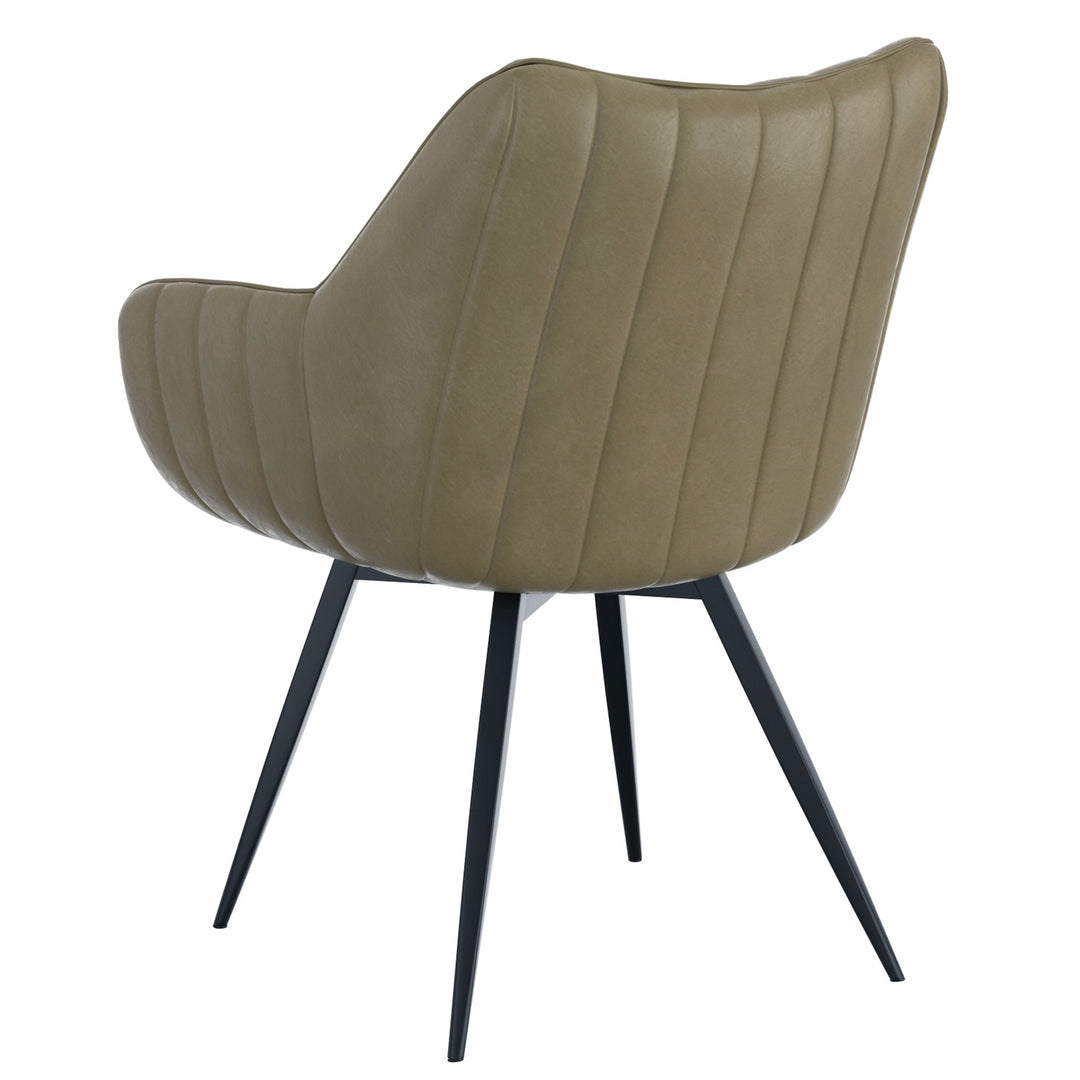 Nordelle Contemporary Dining & Accent Chair – Set of 2 Swivel Seat Vintage Faux Leather Upholstered Chairs with Black Metal A-Line Legs