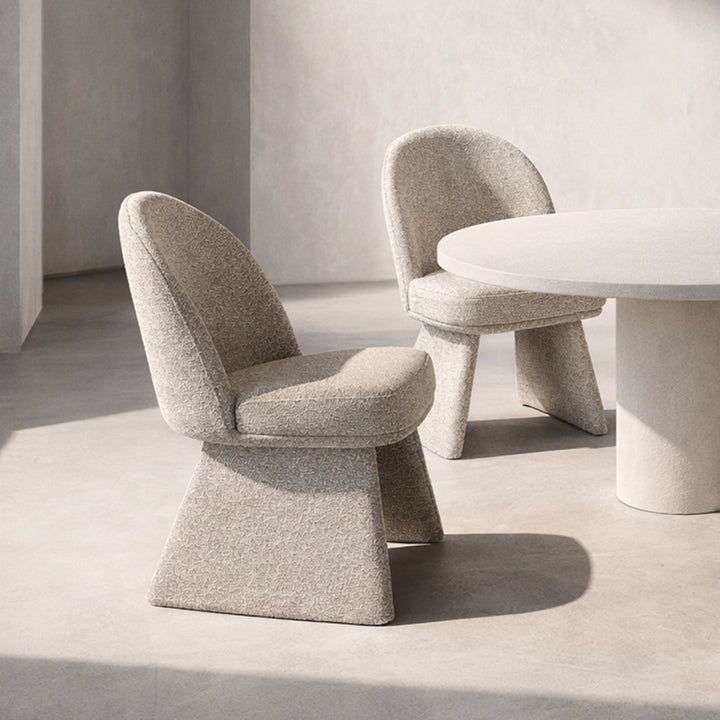 Montaro Modern Dining & Lounge Chair with Ivory And Gold Multi-Tone Boucle Fabric Upholstery, Curved Back & Splayed Legs