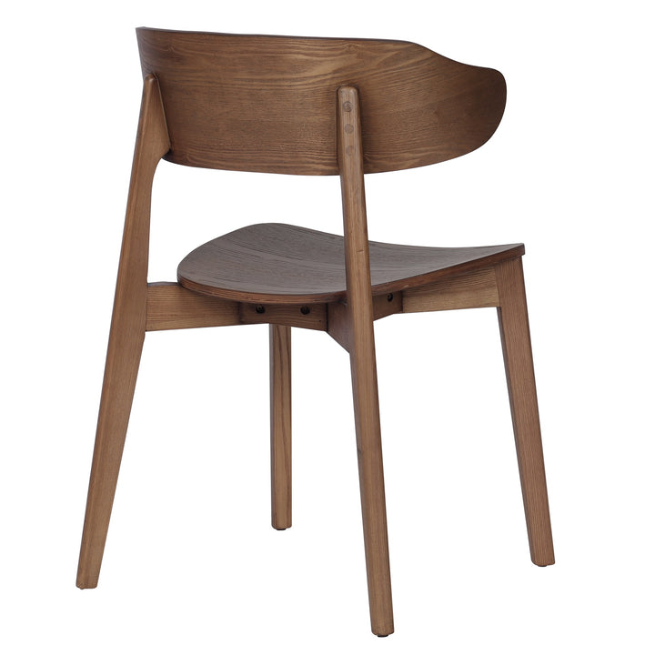 Alzano Mid-Century Modern Dining And Lounge Chair with Curved Plywood Back And Arms, Walnut Wood Finish – Set of 2