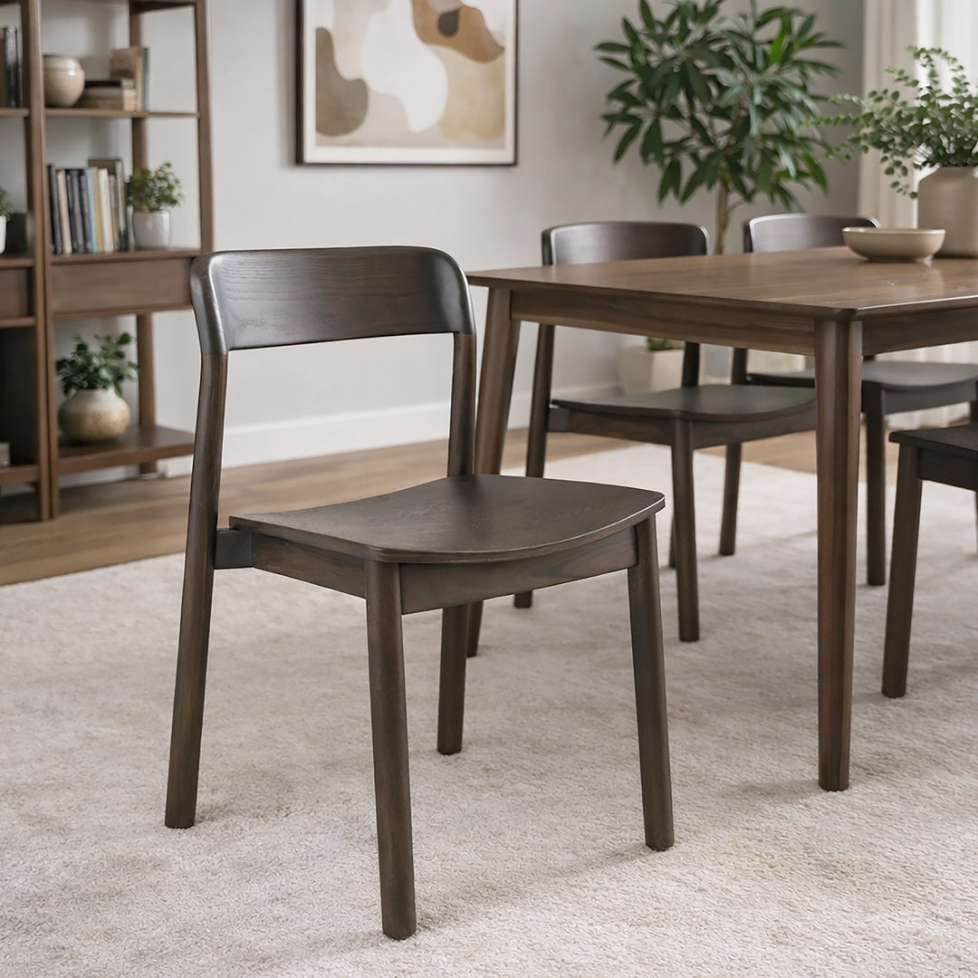 Bresca Mid-Century Modern Stackable Solid Wood Dining Chair, Mocha Finish (Set of 4)