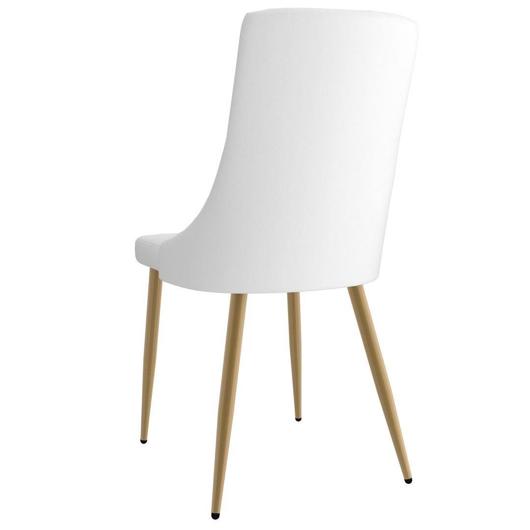 Merano Contemporary Dining And Lounge Chair, White Faux Leather Upholstery with Aged Gold Finish (Set of 2)