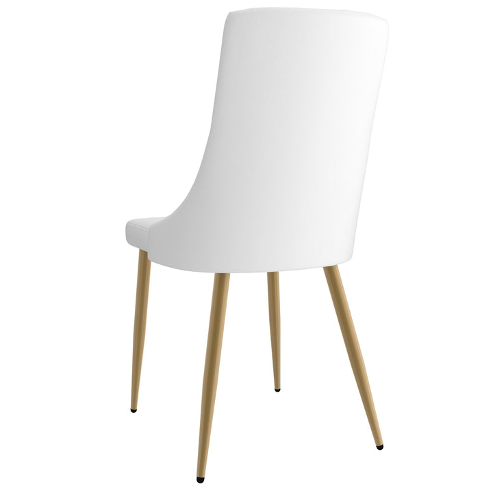 Merano Contemporary Dining And Lounge Chair, White Faux Leather Upholstery with Aged Gold Finish (Set of 2)