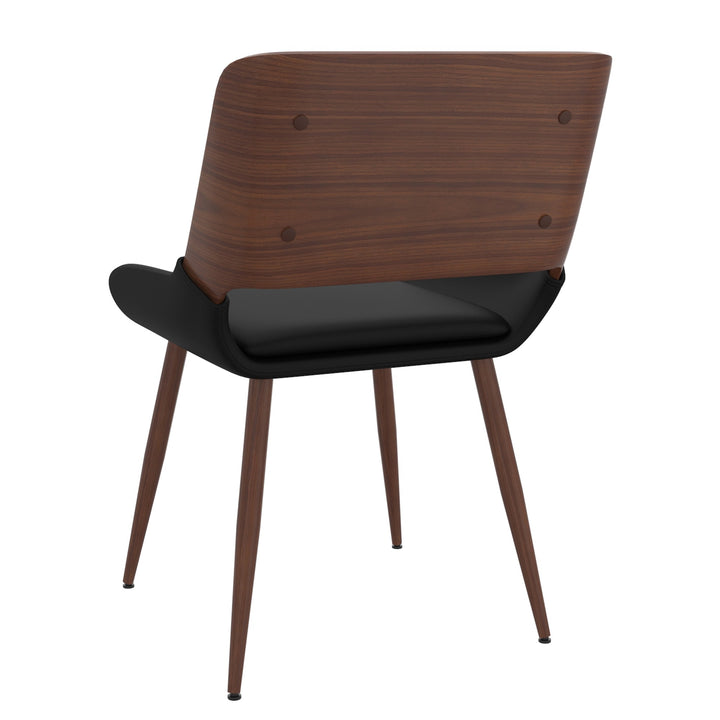 Modena Mid-Century Modern Dining And Accent Chair, Black Faux Leather Upholstery with Walnut Finish