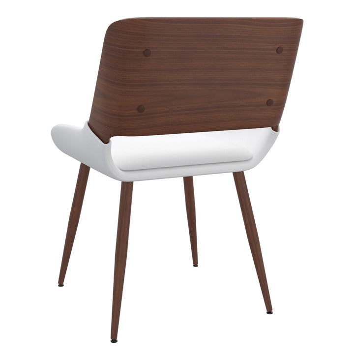 Modena Mid-Century Modern Dining/Lounge Chair, White Faux Leather Upholstery with Walnut Finish