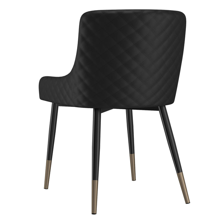 Caverro Modern Dining Chair – Set of 2 Faux Leather Upholstered Chairs with Diamond Stitching and Gold-Dipped Black Metal Legs