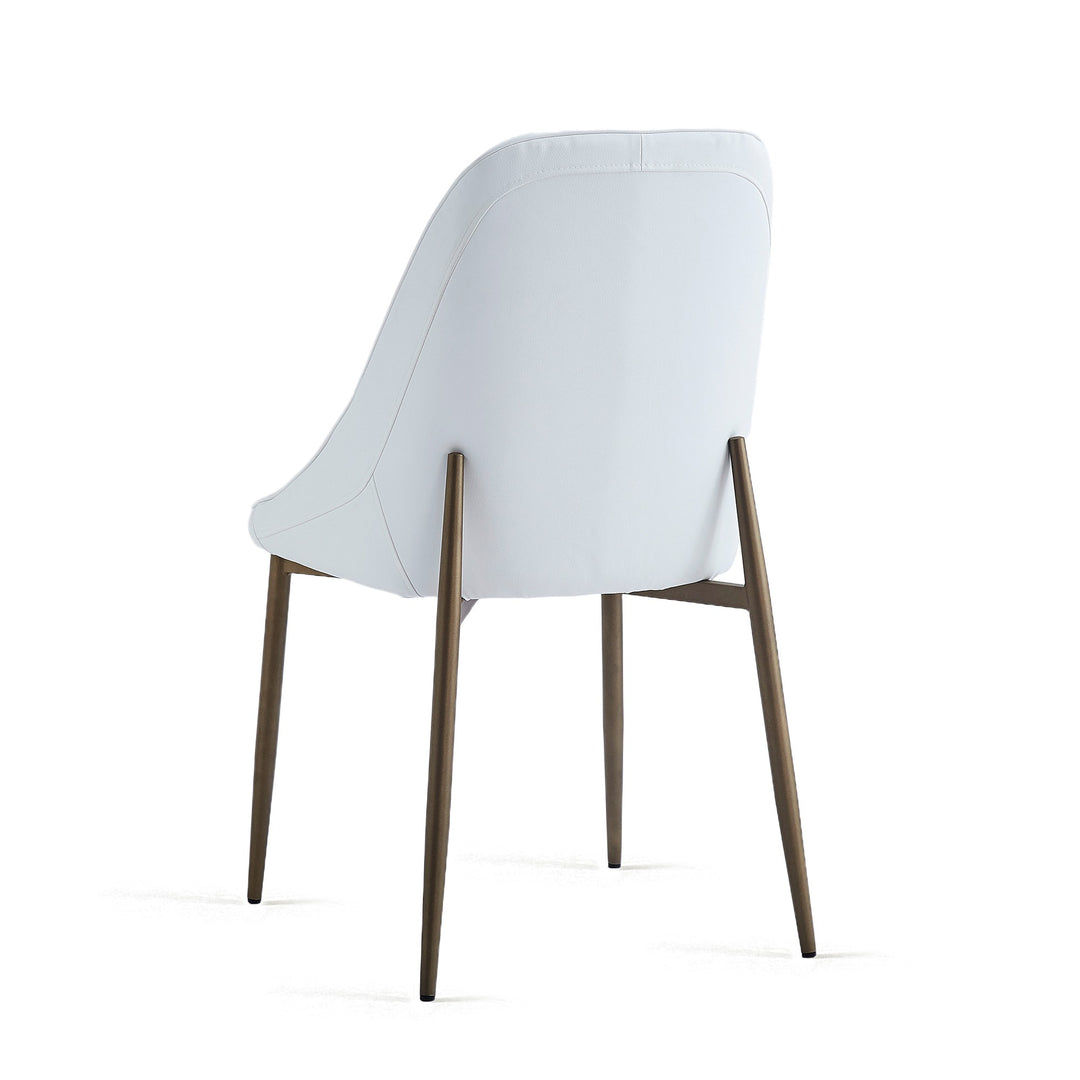 Torenza Mid-Century Modern Dining/Lounge Chair, White Faux Leather Upholstery with Aged Gold Finish (Set of 2)
