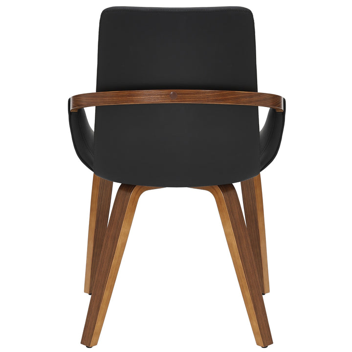 Altessa Mid-Century Modern Dining/Lounge Chair, Black Faux Leather Upholstery with Dark Walnut Finish (Set of 2)