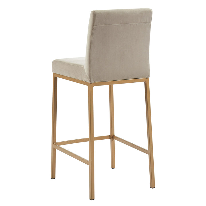 Valtressa Counter Stool – Set of 2, 26" Velvet Upholstered Stools with Fixed Seat and Matte Aged Gold Metal Base