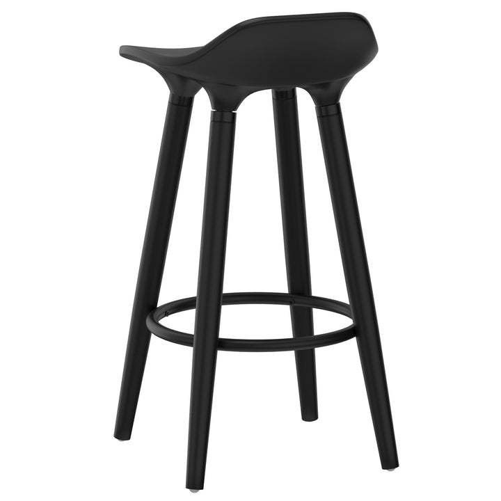 Bravesta Counter Stool – Set of 2, 26" Molded ABS Seat Stools with Black Beech Wood Legs & Matte Black Footrest
