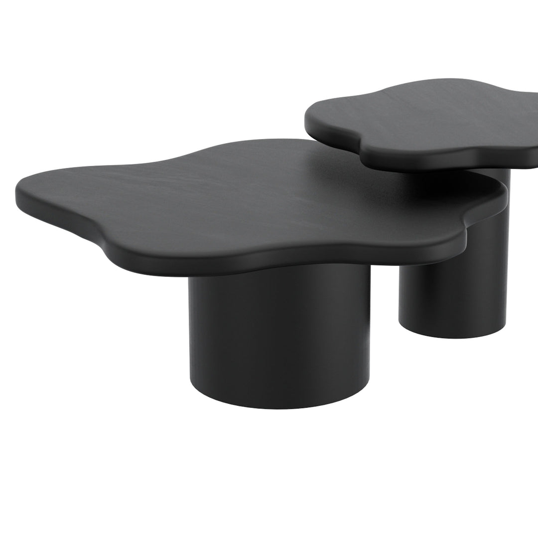 Norvella Mid-Century Modern Coffee Table – Freeform Solid Mango Wood Top with Pedestal Base (Black Finish)