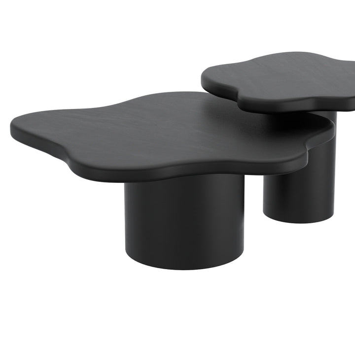 Norvella Mid-Century Modern Coffee Table – Freeform Solid Mango Wood Top with Pedestal Base (Black Finish)