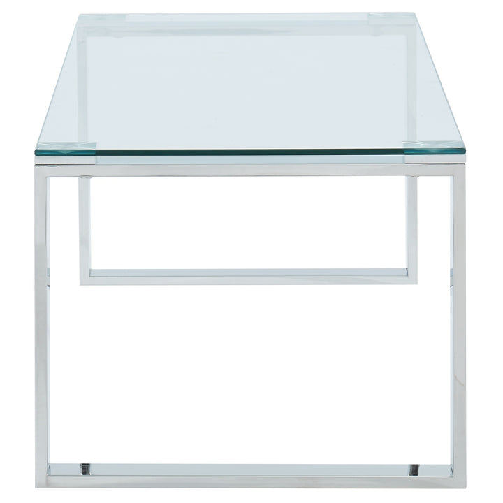 Elsinora Contemporary Coffee Table – 8mm Clear Tempered Glass Top with Stainless Steel Frame (Polished Silver Finish)