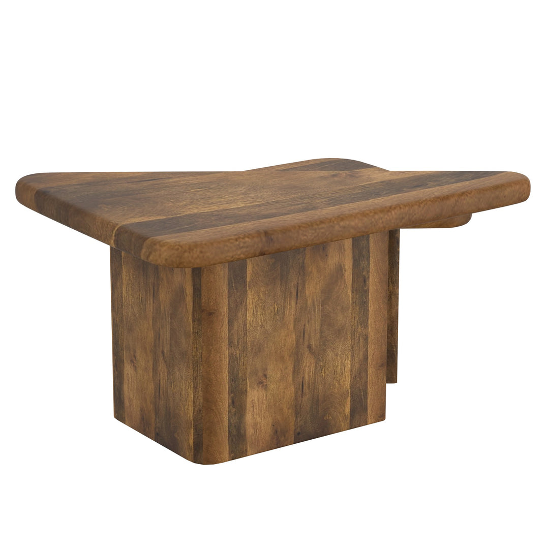 Calnex Mid-Century Modern Nesting Coffee Table Set – 2-Piece Solid Mango Wood Triangular Tables (Light Walnut Finish)