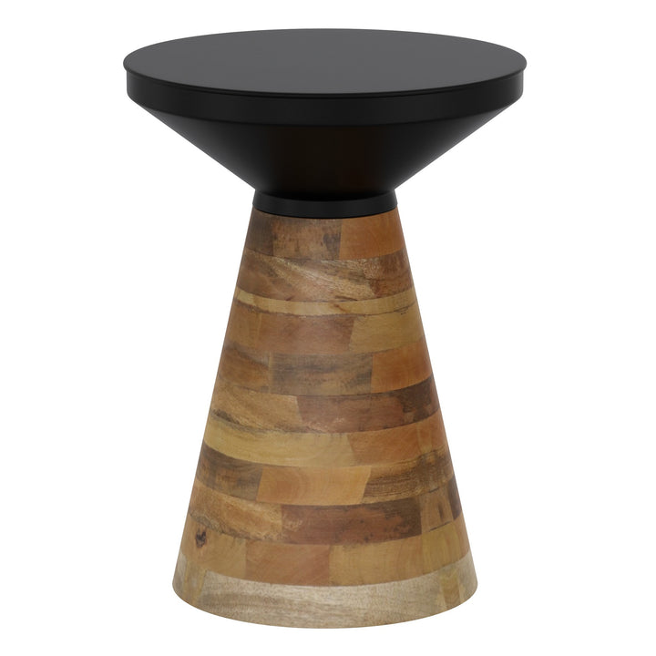 Dravon 2-Piece Round Coffee Table Set – Black Iron Top with Solid Mango Wood Base (Light Walnut Finish)