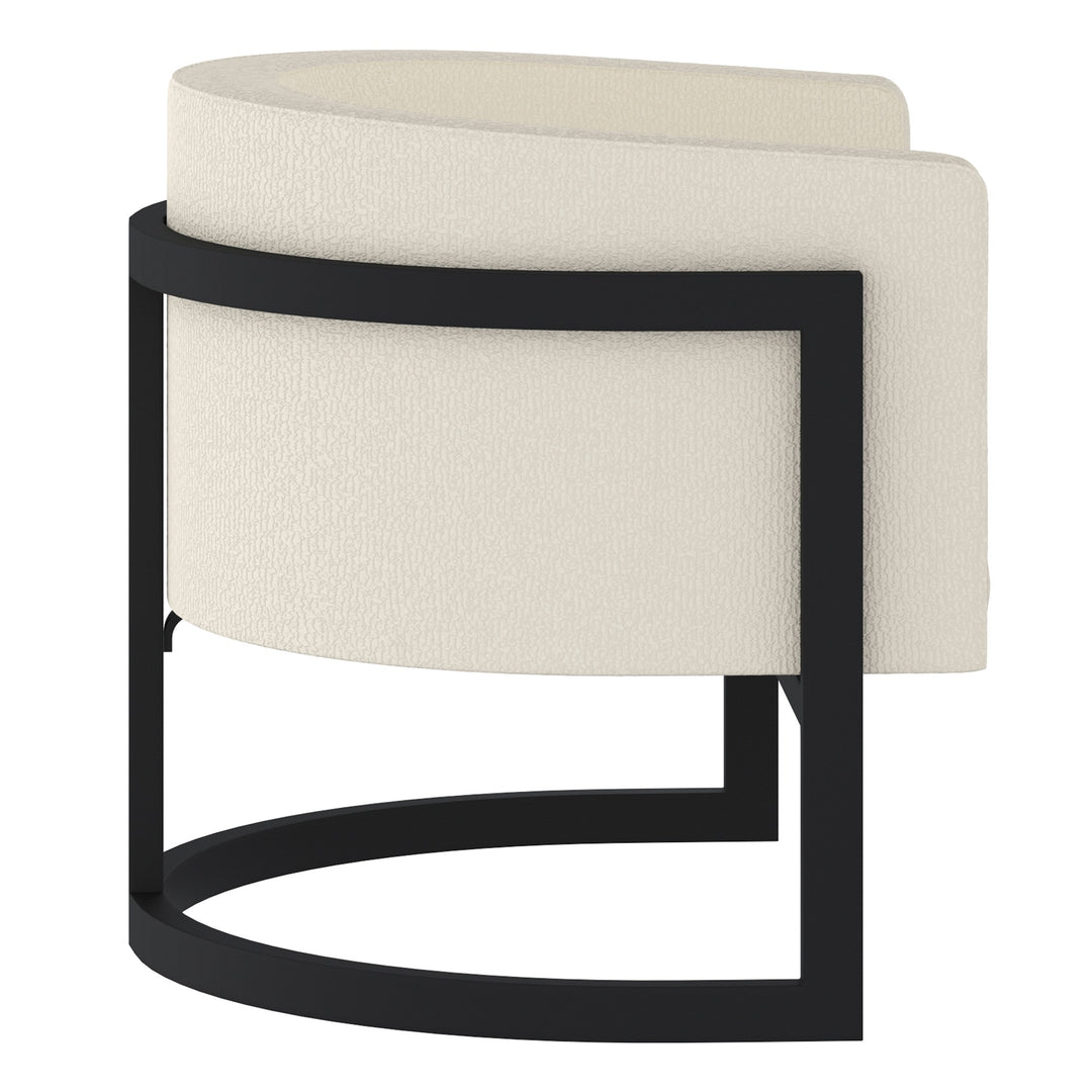 Elixaro Contemporary Bucket Chair – Textured Bouclé Upholstered Chair with Matte Black Metal Frame