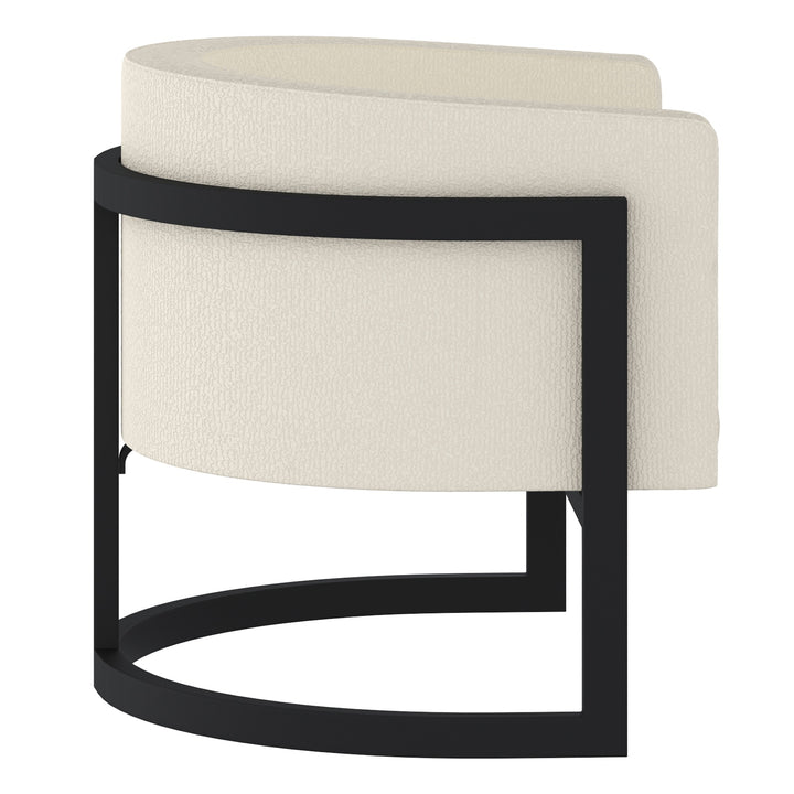 Elixaro Contemporary Bucket Chair – Textured Bouclé Upholstered Chair with Matte Black Metal Frame
