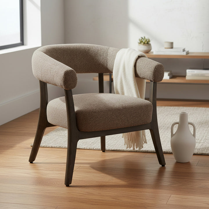 Umberridge Mid-Century Modern Accent Chair with Textured Two-Tone Upholstery And Walnut Finish Wood Frame