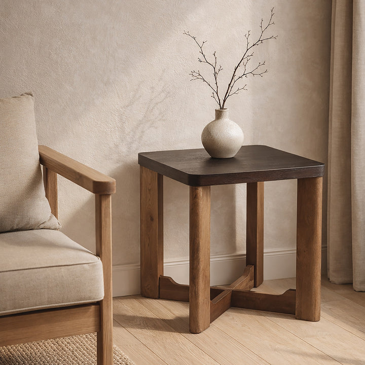 Parklore Mid-Century Modern 2-Tone Accent Table with Solid Mango Wood Cross Base And Mocha Finish