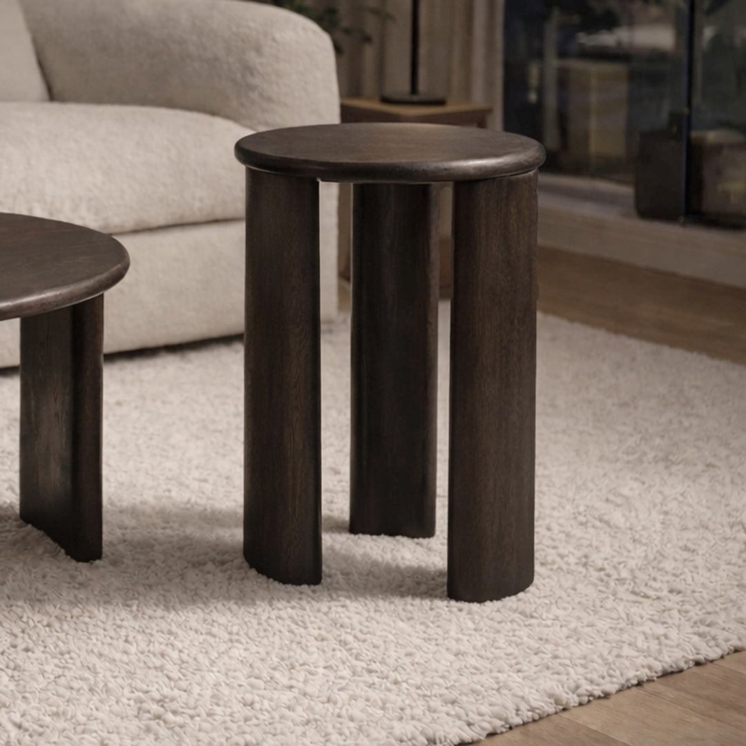 Kelvora Mid-Century Modern Solid Mango Wood Round Accent Side Table in Rich Mocha Finish