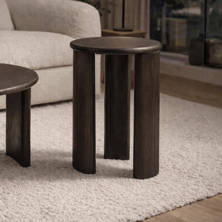 Kelvora Mid-Century Modern Solid Mango Wood Round Accent Side Table in Rich Mocha Finish