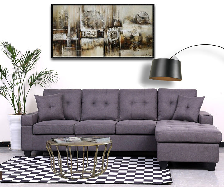 Willow Fabric Upholstered Sectional Sofa With USB & Wireless Charger - Grey | Modern, Sturdy, Comfortable & Reversible