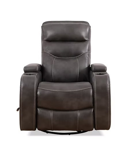 Quinvara Recliner Chair with Pull Handle, Swivel Glider Mechanism, Cup Holders, Storage Arms & Zero Wallhugger Design in Soft Grey PU