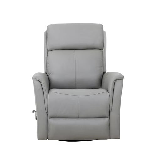 Zyrello Recliner Chair in Soft Pewter Grey Leather Match with Side-Mounted Steel Pull Handle &amp; Glider Rocking Mechanism