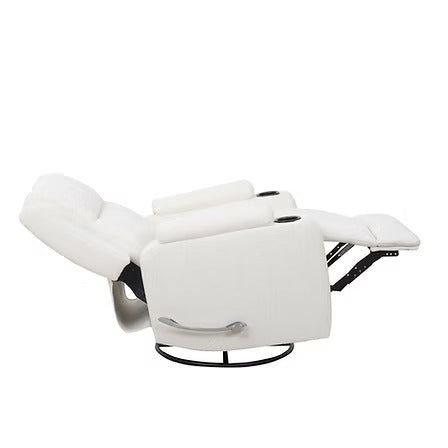 Rivento Recliner Chair with Side-Mounted Steel Pull Handle, Glider Rocking Mechanism &amp; Soft Ivory Fabric