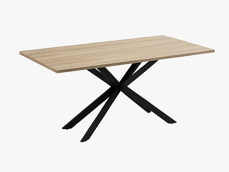 Calviano 7-Piece Dinette Set – Wooden Top Table with Black Steel Legs & Grey/Beige Fabric Chairs