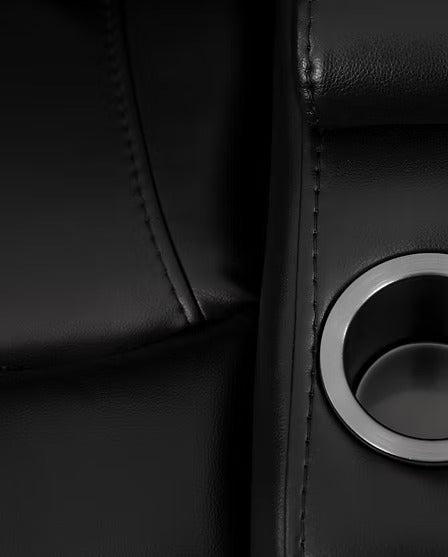 Quinvara Recliner Chair with Pull Handle, Cup Holders, Swivel Glider Function, Storage Arms & Zero Wallhugger Design in Soft Black PU