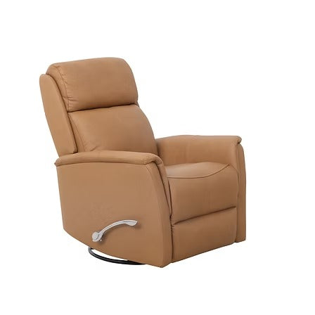 Zyrello Recliner Chair in Soft Caramel Brown Leather Match with Side-Mounted Steel Pull Handle &amp; Glider Rocking Mechanism