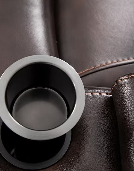 Quinvara Recliner Chair with Pull Handle, Swivel Glider Mechanism, Cup Holders, Storage Arms &amp; Zero Wallhugger Design in Soft Brown PU