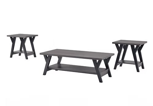 Lunvexis 3 Piece Coffee Table Set – Modern Wooden Top Coffee Table with Storage Shelf and Black Legs