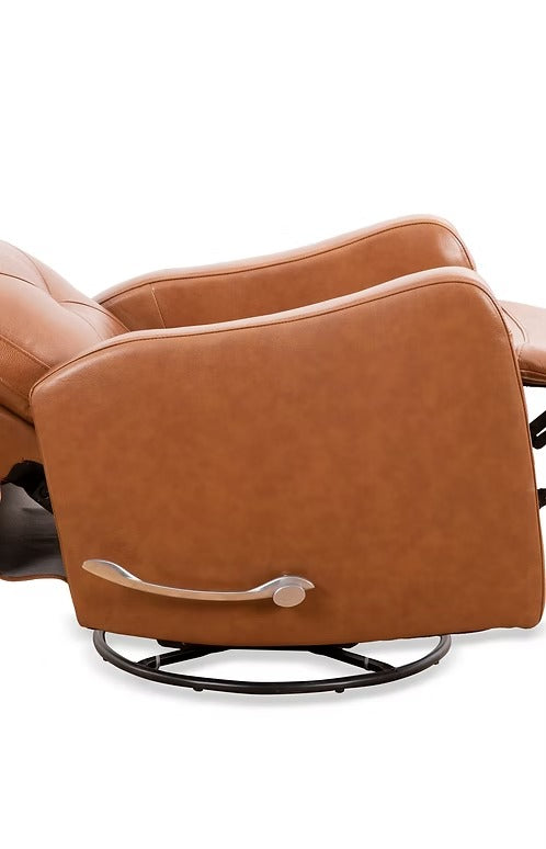 Wervano Recliner Chair with Side-Mounted Steel Pull Handle, Swivel &amp; Glider Mechanism, Zero Wallhugger Design in Soft Brown Leather Match
