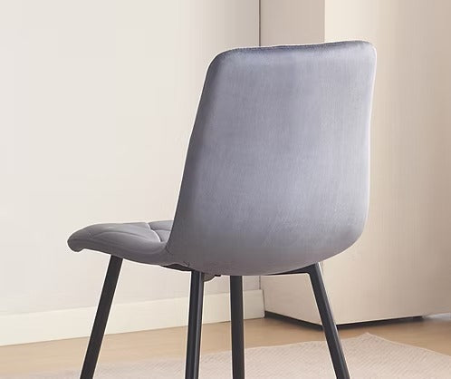 Velvoro 5-Piece Dinette Set – Snowy White Marble Sintered Stone Table with Black Steel Legs & Dark Grey Velvet Chairs