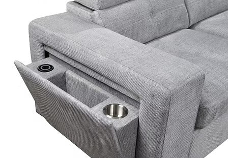 Avirex Sofa Bed Sectional – Left Hand Facing Chaise with Adjustable Headrests, Charging Station, Cup Holder, Side Storage