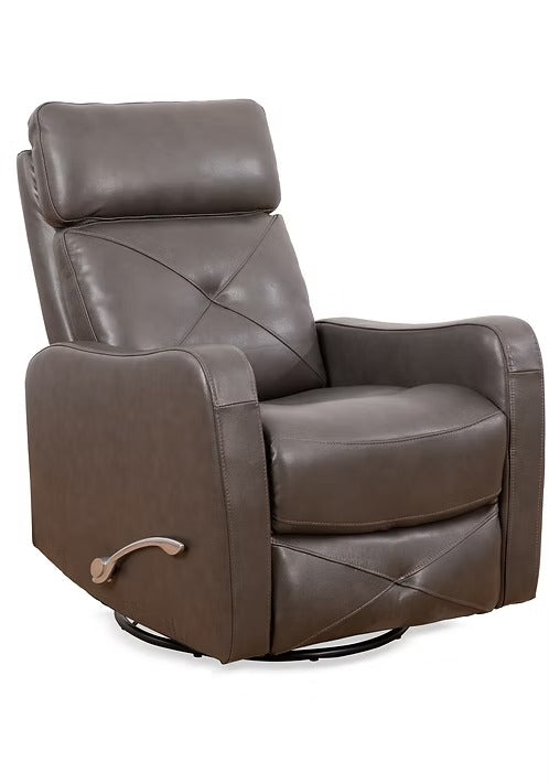 Wervano Recliner Chair with Side-Mounted Steel Pull Handle, Swivel &amp; Glider Mechanism, Zero Wallhugger Design in Soft Charcoal Leather Match
