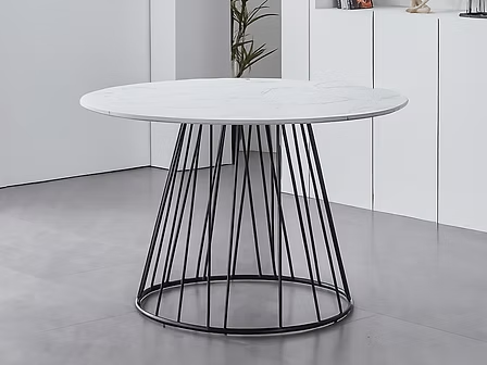 Marvesta 5-Piece Dinette Set – White Marble Veneer Round Table with Black Pedestal Steel Base & Soft Grey Velvet Chairs