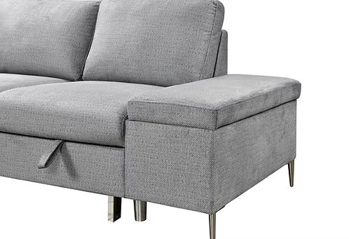 Velquora LHF Sofa Bed Sectional with Lift-Up Storage, Chaise &amp; Soft Grey Fabric