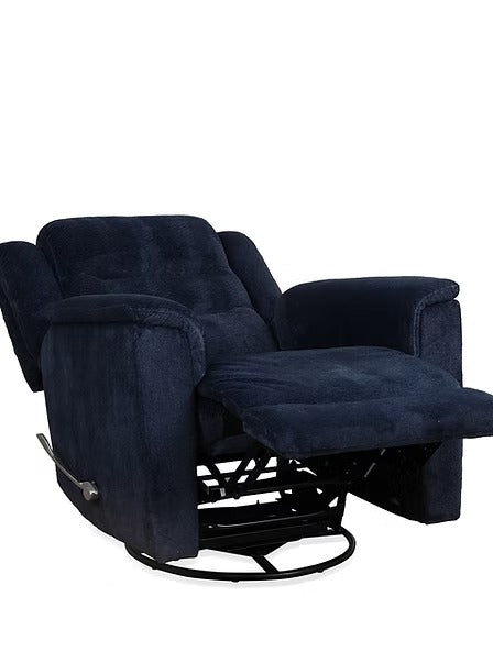 Yarvello Recliner Chair in Soft Blue Fabric with Swivel Glider Mechanism, Side-Mounted Steel Handle &amp; Zero Wallhugger Design