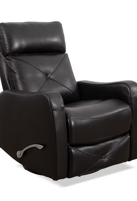 Wervano Recliner Chair with Side-Mounted Steel Pull Handle, Swivel & Glider Mechanism, Zero Wallhugger Design in Soft Blackberry Leather Match