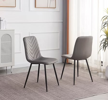 Calvona 7-Piece Dinette Set – Sintered Stone Black Marble Extension Table with Black Steel Legs & Soft Grey Velvet Chairs