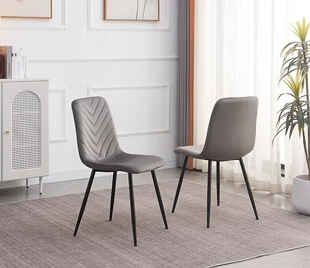 Calvona 7-Piece Dinette Set – Sintered Stone White Marble Extension Table with Black Steel Legs & Soft Grey Velvet Chairs