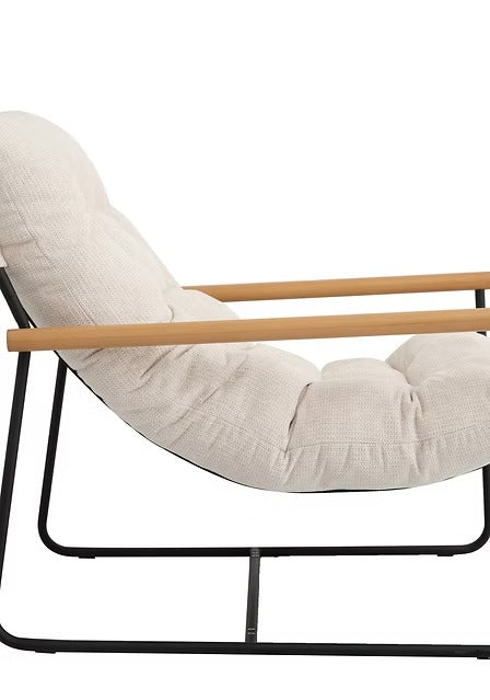 Liorven Modern Accent Lounge Chair – Plush Tufted Cushion with Natural Wood Armrests & Black Metal Frame