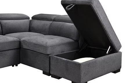Novira Sofa Bed Sectional – Left Hand Facing Chaise with Lift Up Storage, Floating Ottoman, Adjustable Headrests