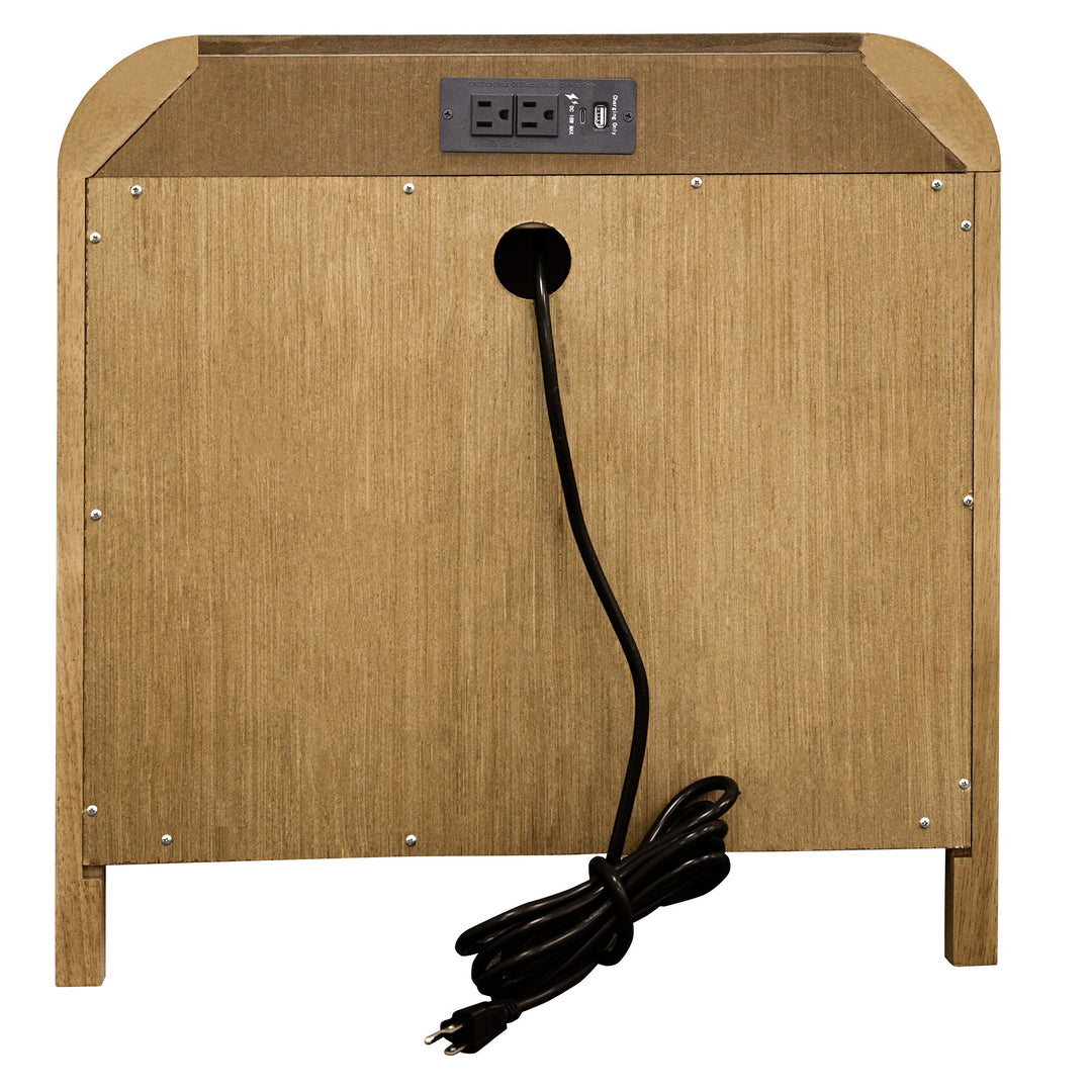 Caldor Night Table – Natural Rubberwood & Oak Veneer with Full-Extension Storage Drawer, Open Shelf & Built-In USB-A, USB-C Charging Station for Modern Bedrooms