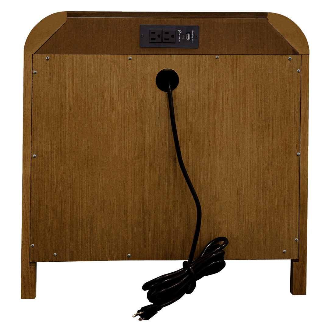 Caldor Night Table – Walnut Rubberwood And Oak Veneer with Full-Extension Storage Drawer, Open Shelf &amp; Built-In USB-A, USB-C Charging Station
